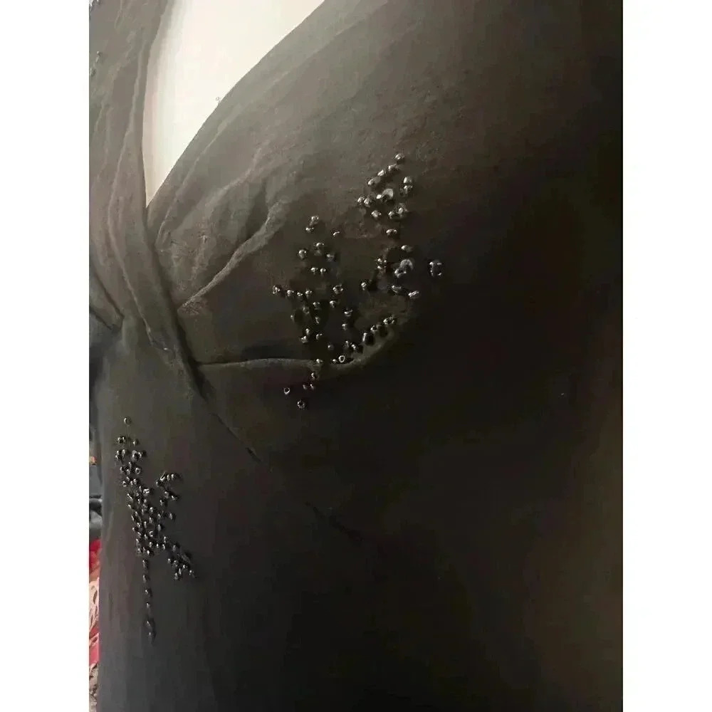 Jones New York formal dress 100% silk black and beaded maxi size 10 - Picture 3 of 8